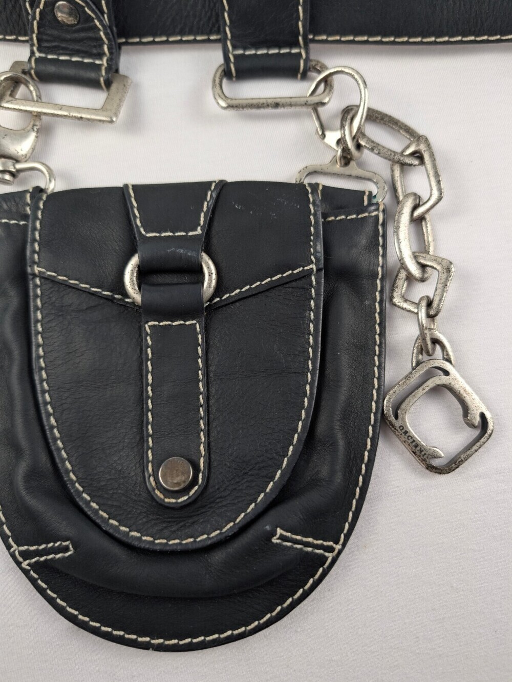 Vintage ORCIANI Modular Utility Belt Bag Black Leather Sporran Pouch Italy
